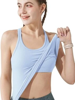 Yoga Racerback Tank Top for Women - Built-in Bra, Padded Sports Bra for Fitness